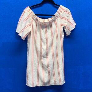 BCBGeneration Off-Shoulder Blouse with Red and Cream Stripes